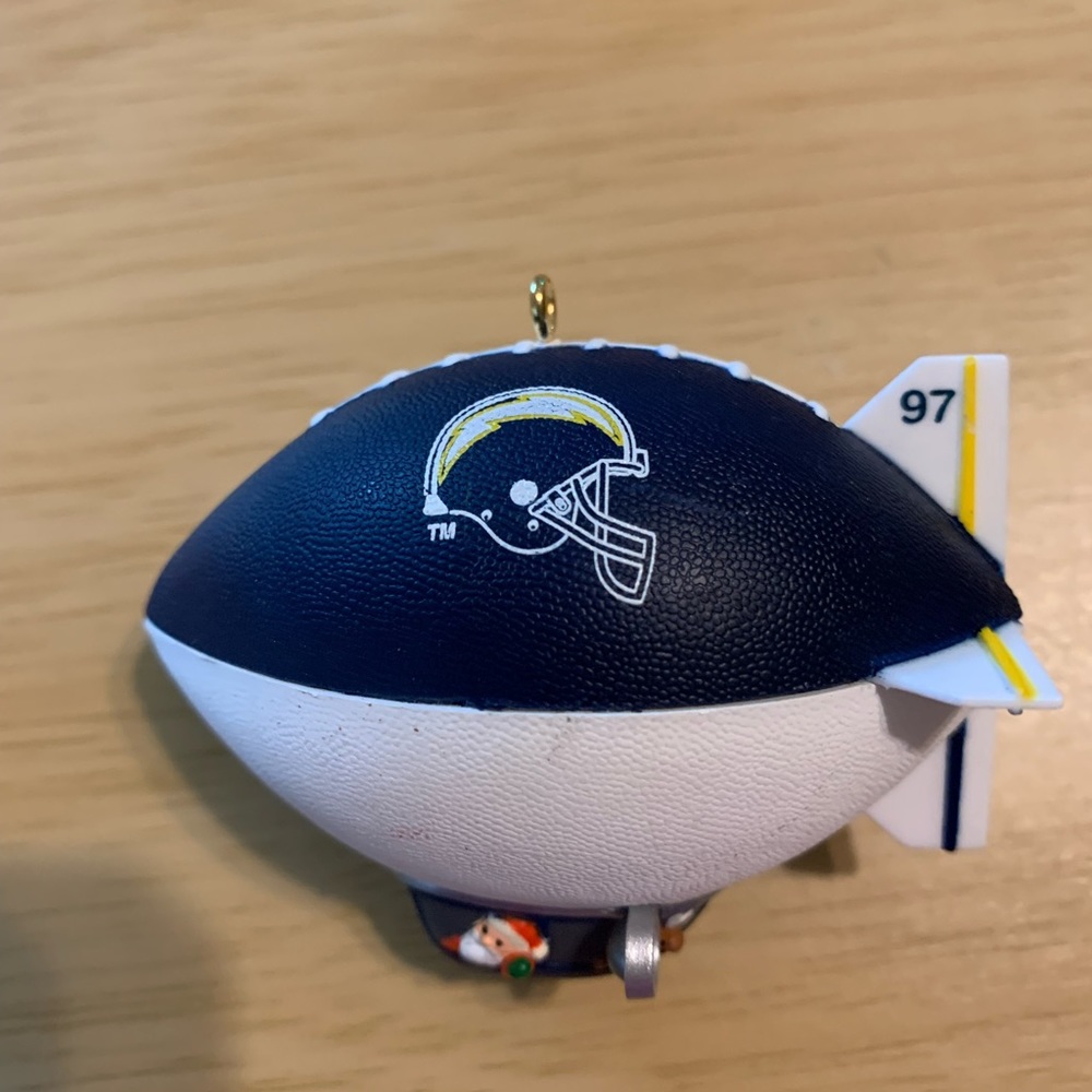 VTG Hallmark SD/ LA Chargers Christmas ornament 97 zeppelin style, wings, Santa